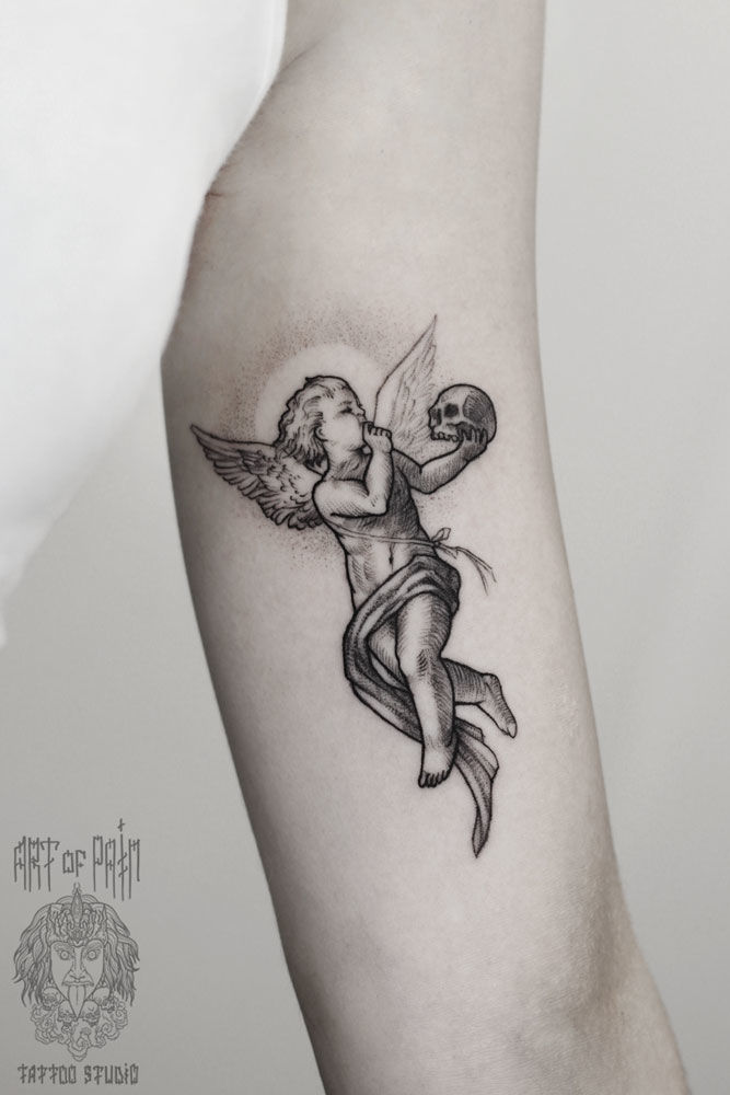 Татуировка женская графика на руке ангел – Мастер тату: 
