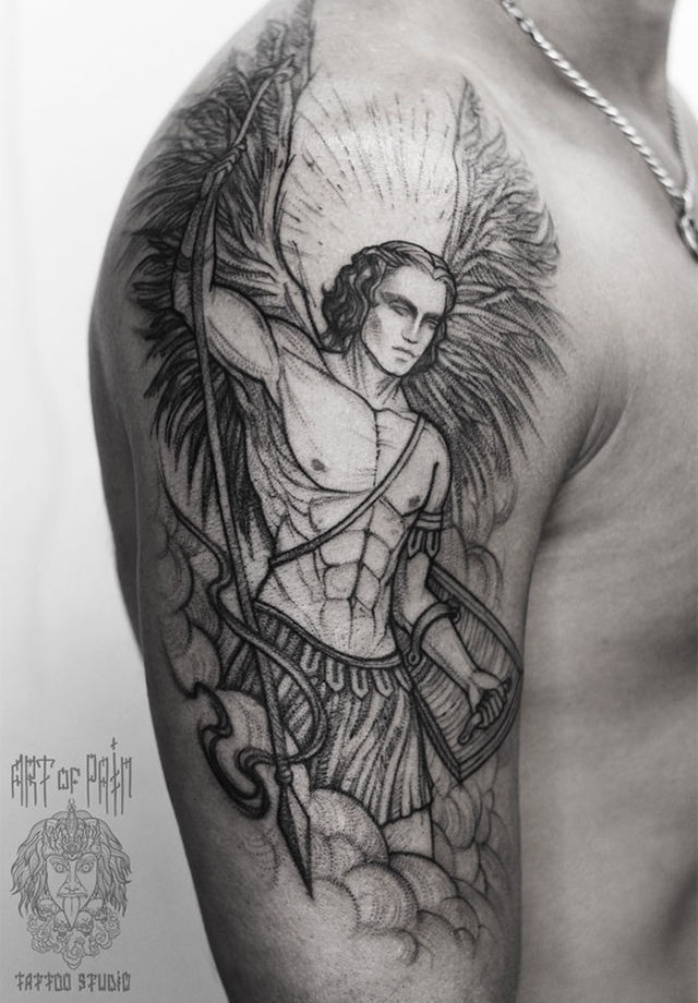 Татуировка мужская графика на плече ангел – Мастер тату: 