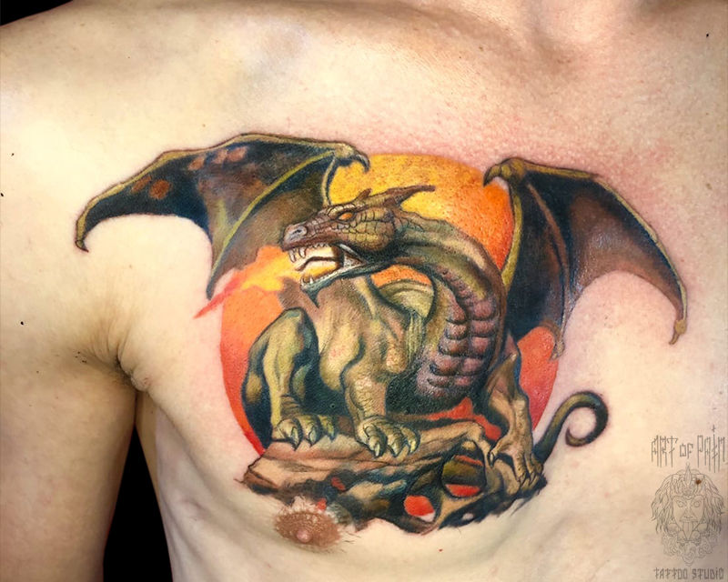 Татуировка мужская фентези на груди дракон – Мастер тату: 