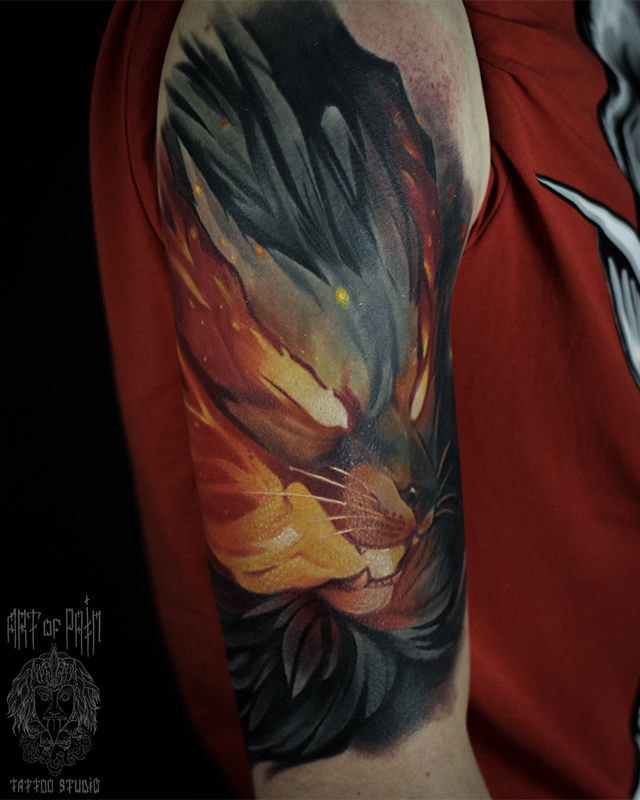 Татуировка мужская фентези на плече лис – Мастер тату: Александр Pusstattoo