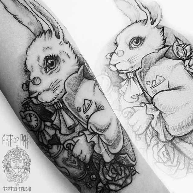 Татуировка женская дотворк на предплечье белый кролик – Мастер тату: 