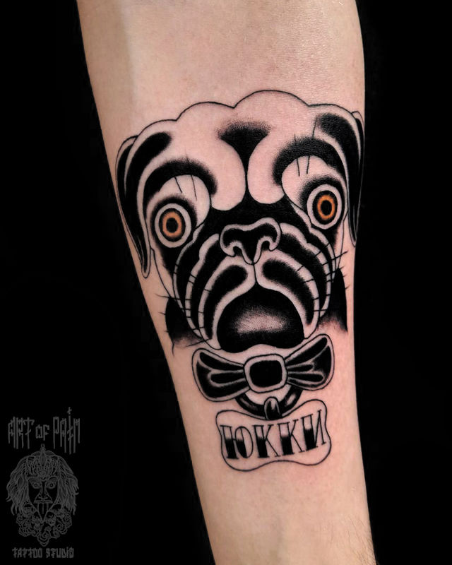 Татуировка мужская олд скул на предплечье собака – Мастер тату: 