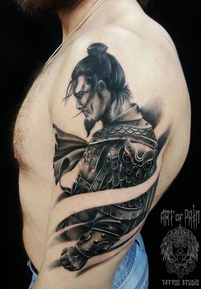 Татуировка мужская Black&Grey на плече самурай – Мастер тату: 