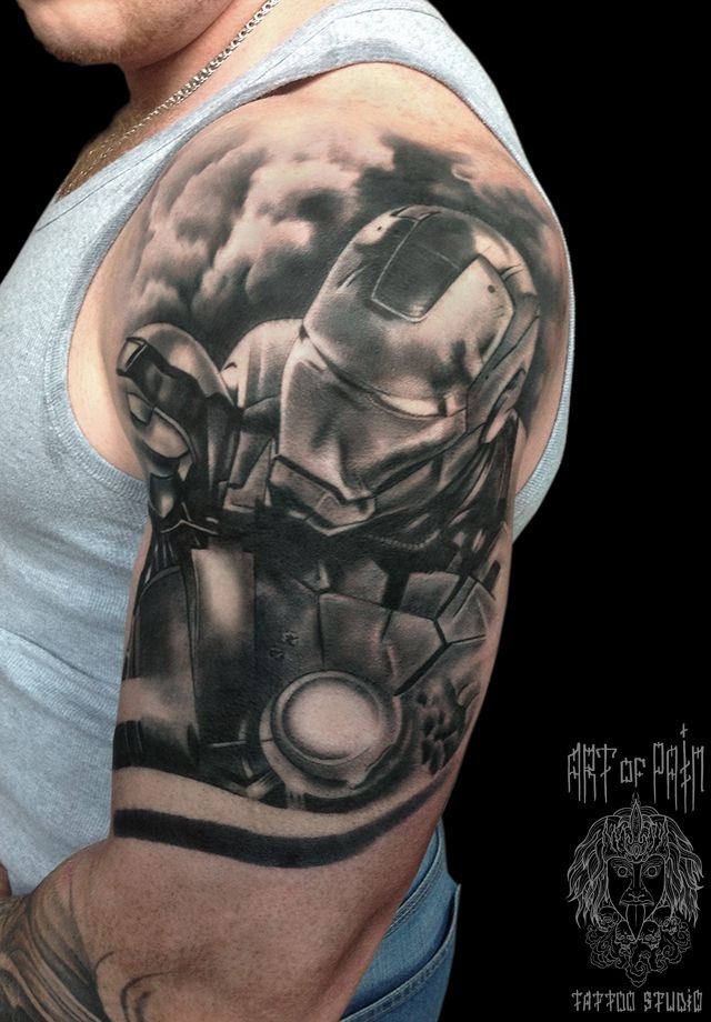 Татуировка мужская Black&Grey на плече железный человек – Мастер тату: 