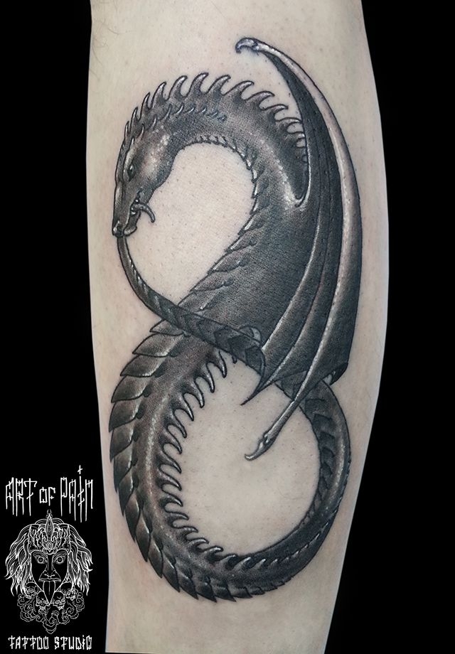 Татуировка мужская Black&Grey на предплечье дракон – Мастер тату: 