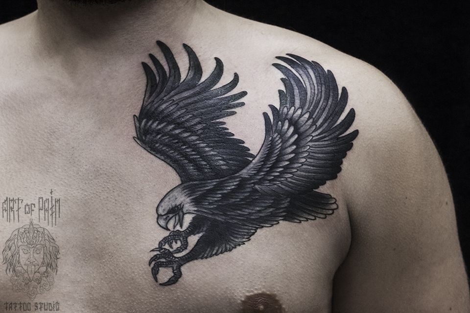 Татуировка мужская Black&Grey на груди орел – Мастер тату: 