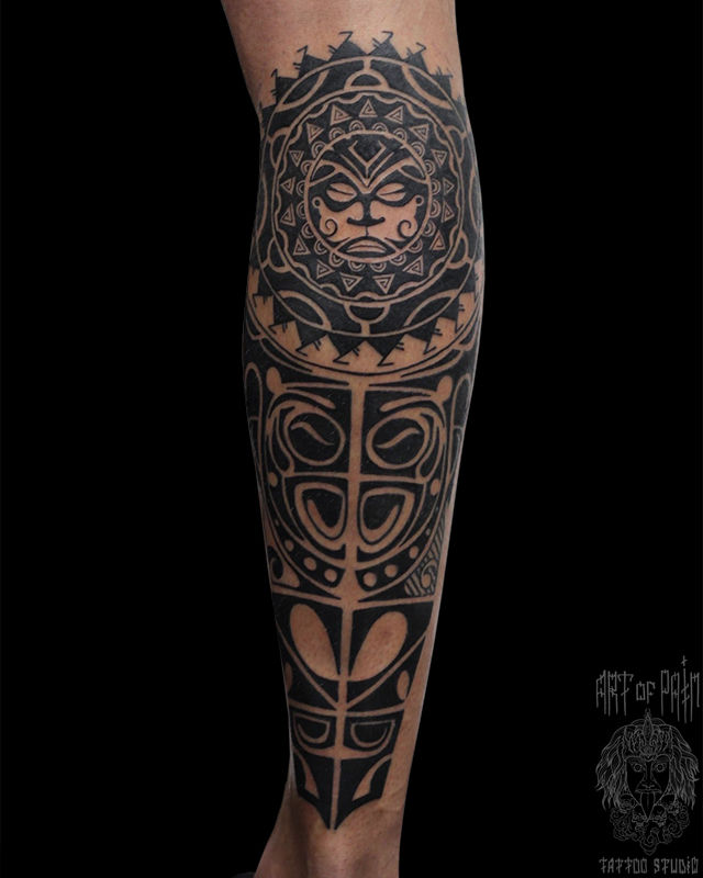 Татуировка мужская полинезия на голени орнамент – Мастер тату: 