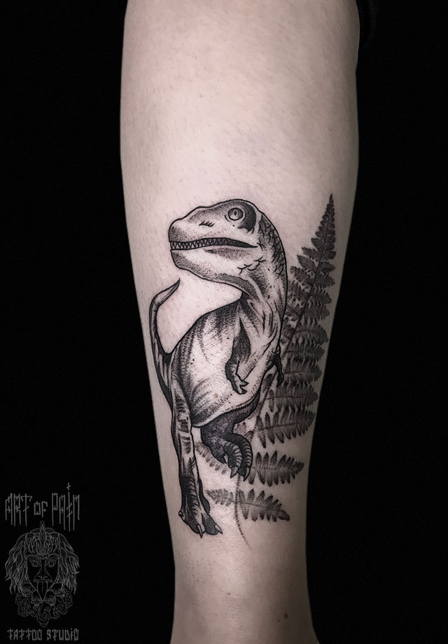 Татуировка женская графика на голени динозавр – Мастер тату: 
