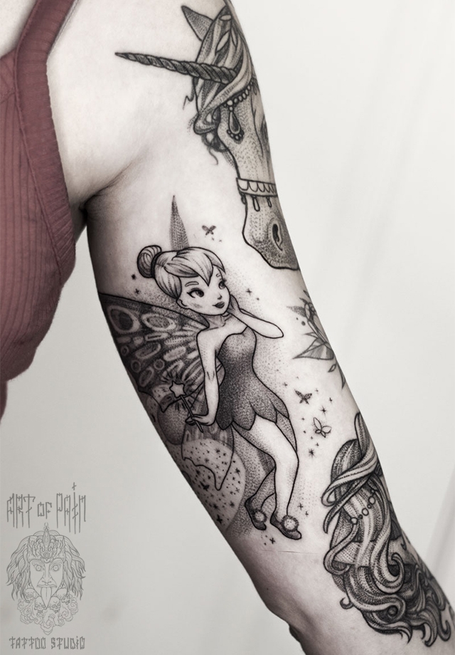 Татуировка женская графика на руке феечка Динь-Динь – Мастер тату: 