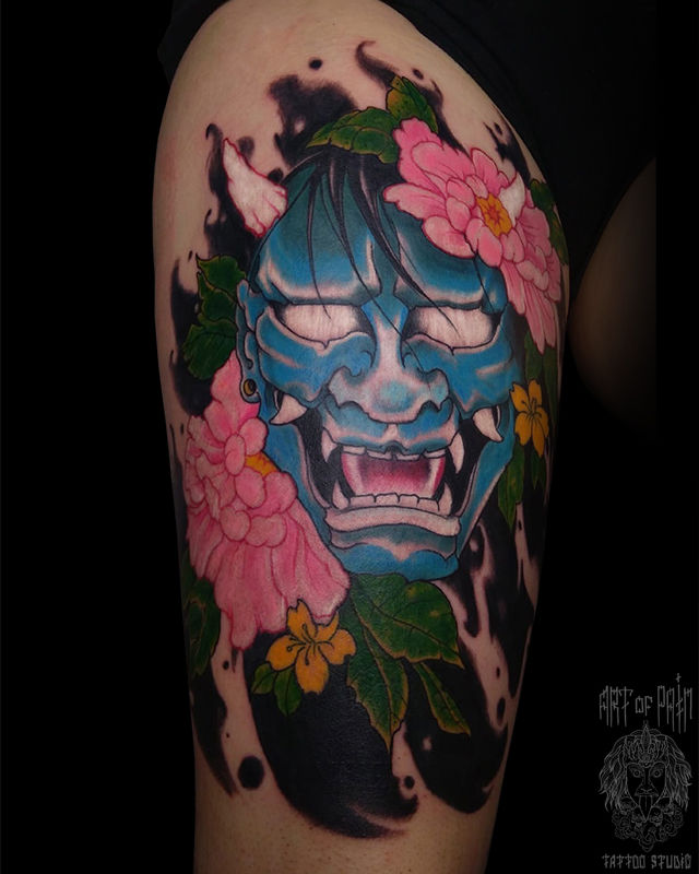 Татуировка женская япония на бедре маска – Мастер тату: 