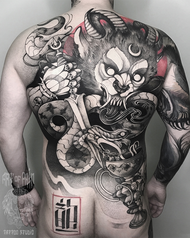 Татуировка мужская дотворк на спине демон – Мастер тату: 