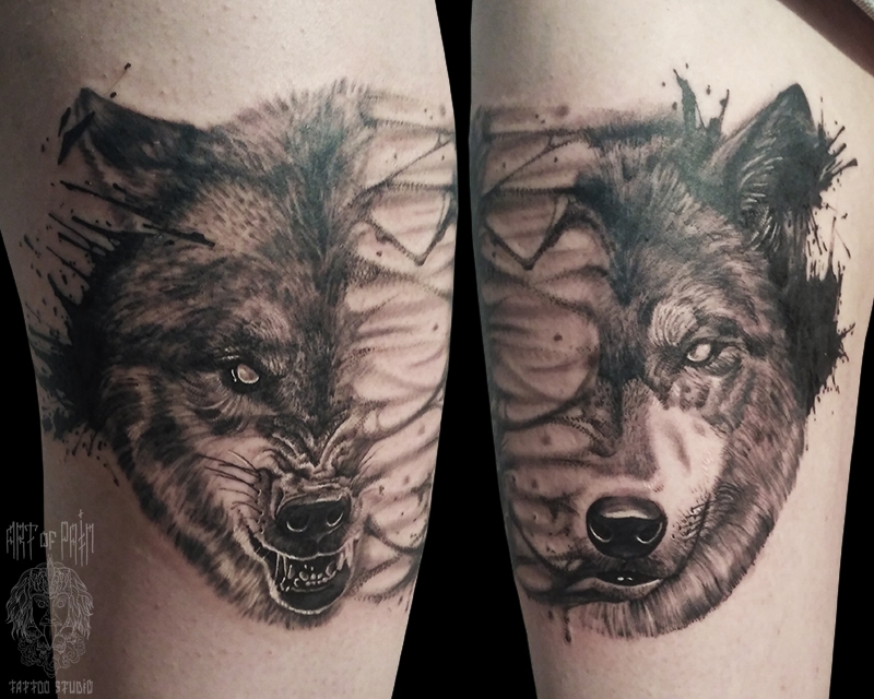 Татуировка женская хоррор на бедре волки – Мастер тату: 