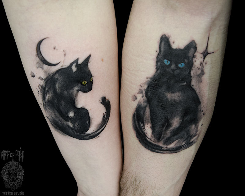 Татуировка парная акварель на предплечье котики – Мастер тату: 