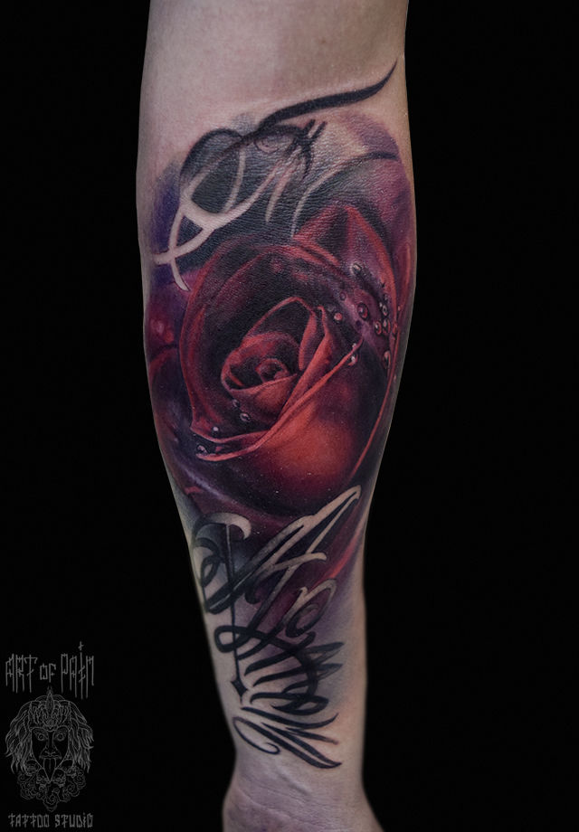 Татуировка мужская каллиграфия на предплечье роза – Мастер тату: 