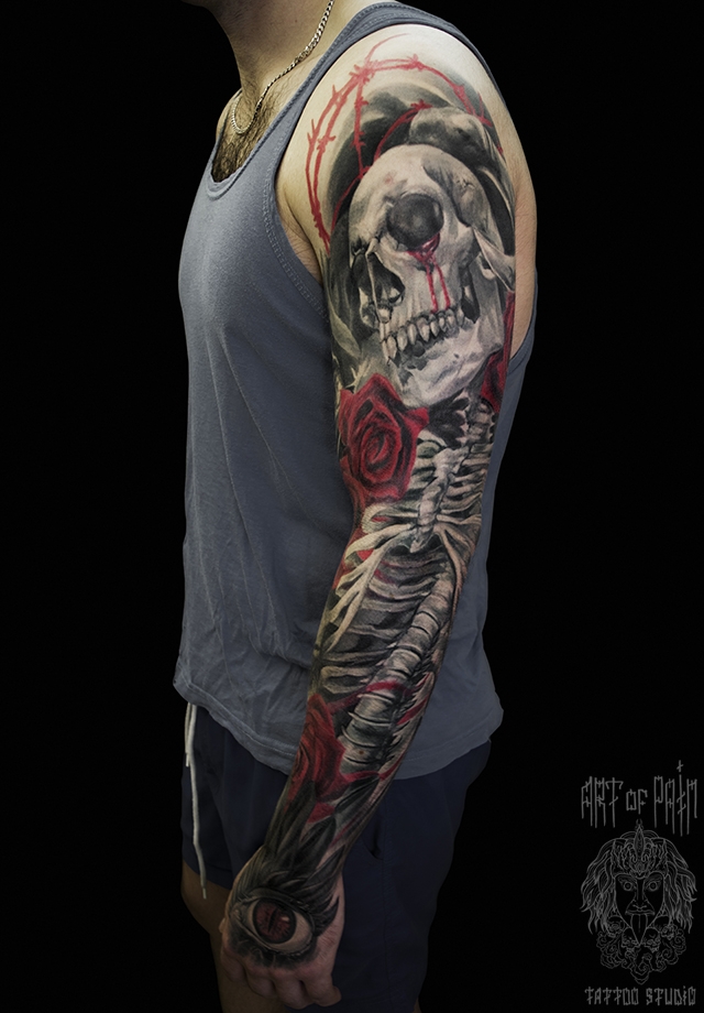 Татуировка мужская black&grey тату-рукав скелет – Мастер тату: 