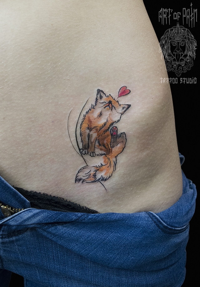 Татуировка женская акварель на боку лисичка – Мастер тату: 