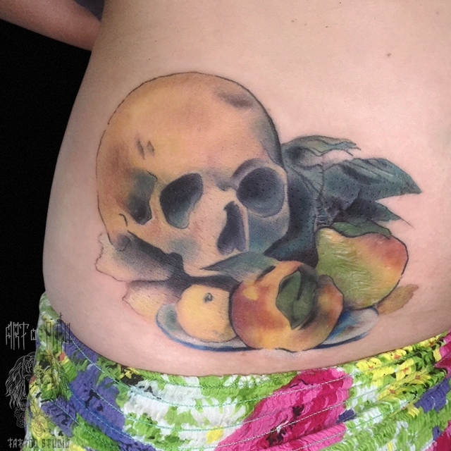 Татуировка женская акварель на животе череп – Мастер тату: 