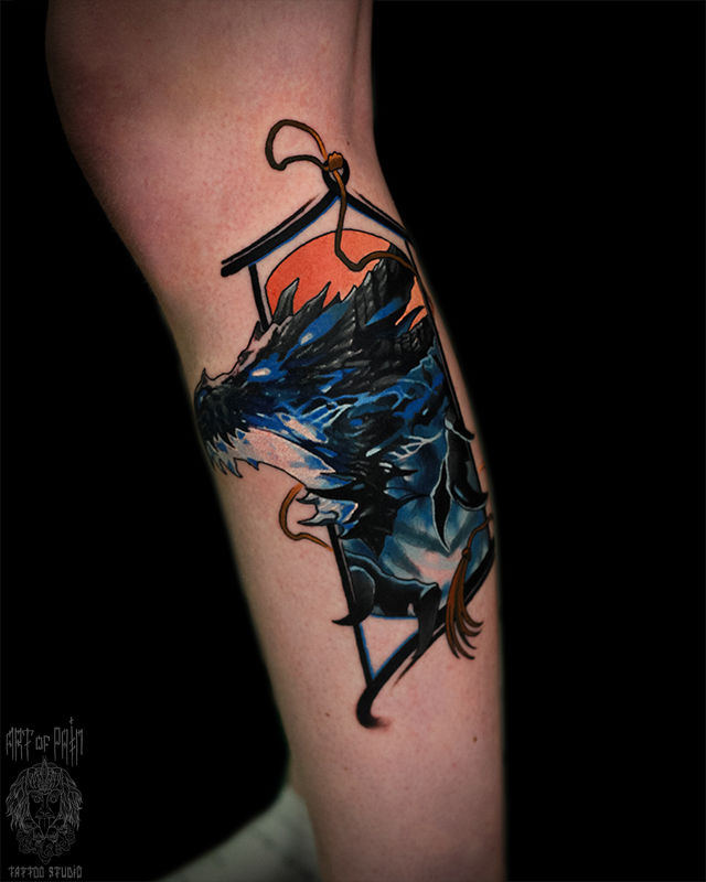 Татуировка мужская фентези на голени дракон – Мастер тату: Александр Pusstattoo