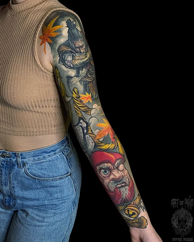 Татуировка женская япония тату-рукав самурай, тигр, дарума – Мастер тату: 