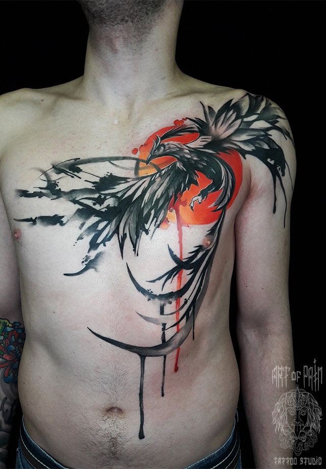 Татуировка мужская акварель на груди феникс – Мастер тату: 