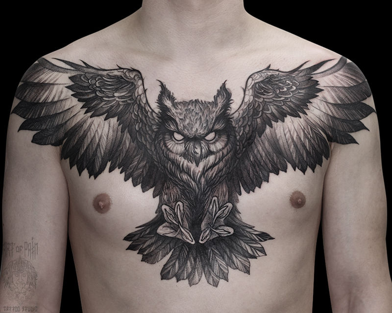 Татуировка мужская графика на груди филин – Мастер тату: 