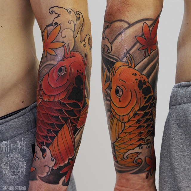 Татуировка мужская япония на предплечье карпы – Мастер тату: Марк Акулов