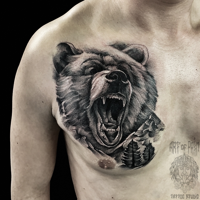 Татуировка мужская реализм на груди медведь – Мастер тату: 
