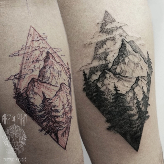 Татуировка мужская графика на предплечье горы – Мастер тату: 