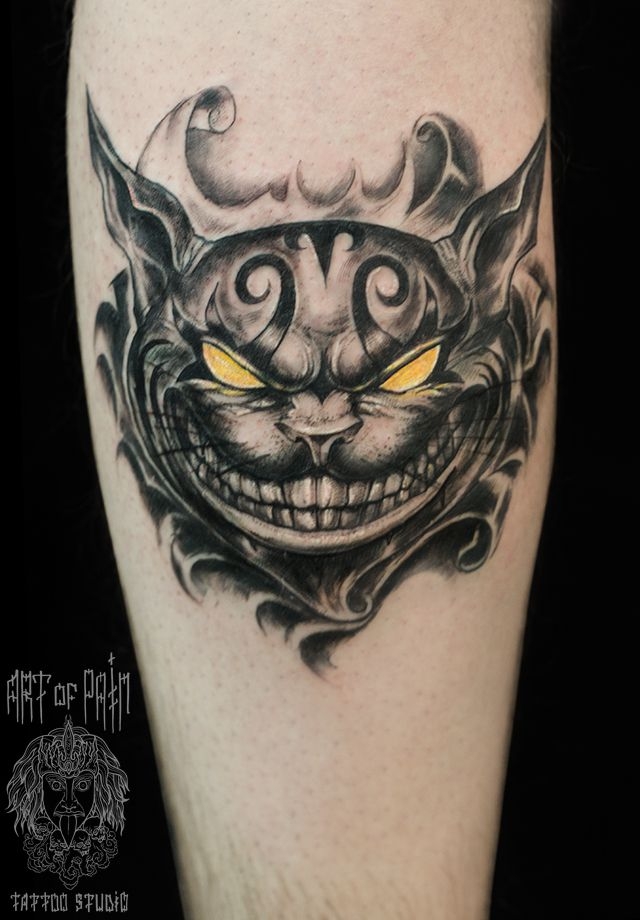 Татуировка женская графика на предплечье чеширский кот – Мастер тату: 
