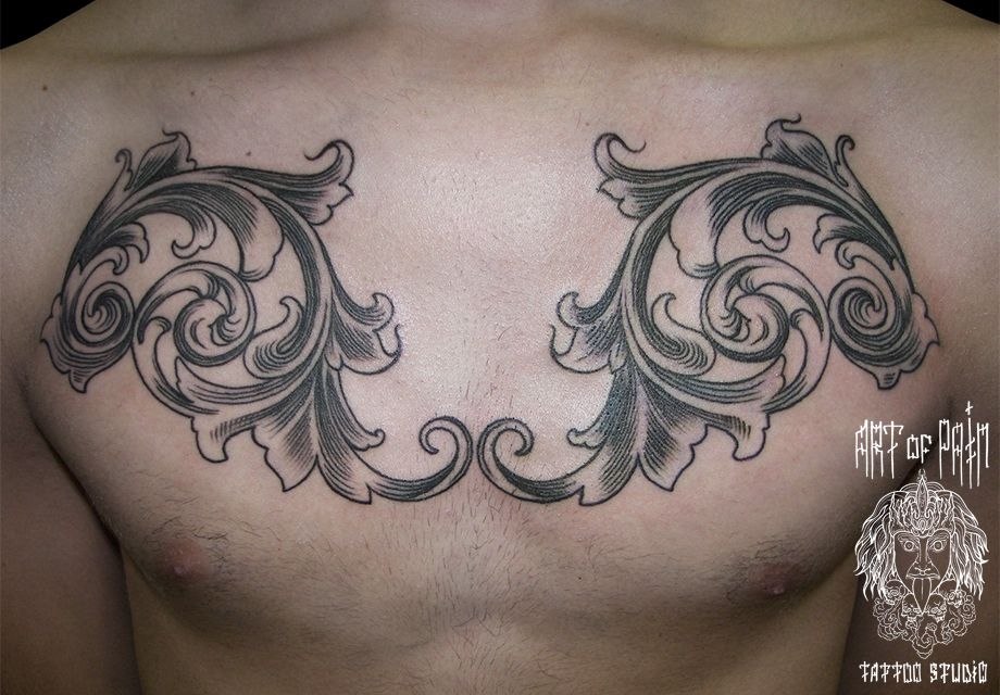 Татуировка мужская графика на груди барокко – Мастер тату: 
