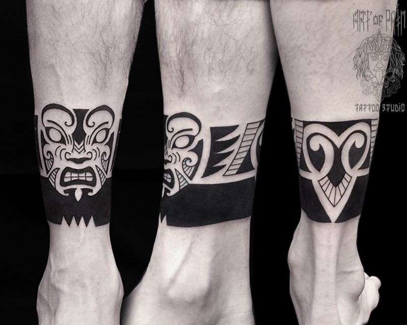 Татуировка мужская графика на щиколотке браслет в стиле полинезия – Мастер тату: 