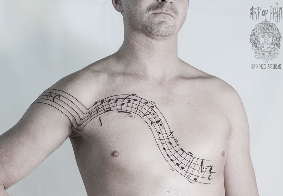Татуировка мужская графика на груди ноты – Мастер тату: 