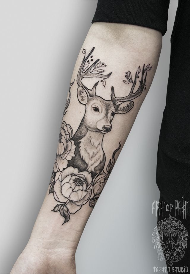 Татуировка мужская графика на предплечье олень – Мастер тату: 