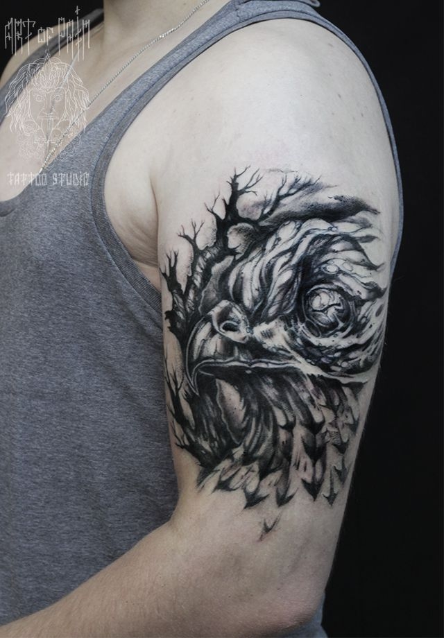 Татуировка мужская графика на плече голова орла – Мастер тату: 