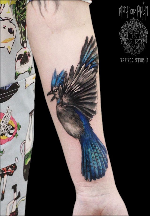 Татуировка женская графика на предплечье птица – Мастер тату: 