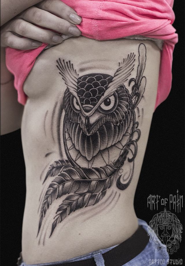 Татуировка женская графика на боку сова – Мастер тату: 