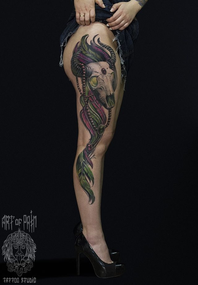 Татуировка женская хоррор на ноге череп – Мастер тату: 
