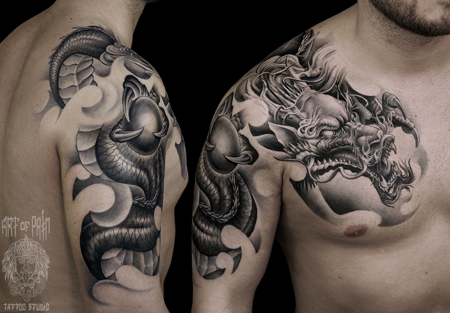 Татуировка мужская реализм на груди дракон – Мастер тату: 