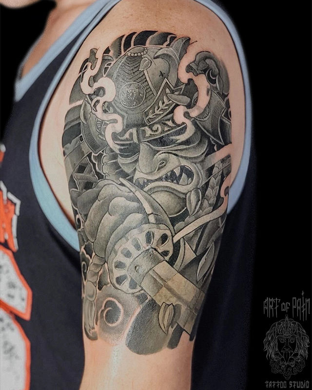 Татуировка мужская япония на плече самурай с оружием – Мастер тату: 