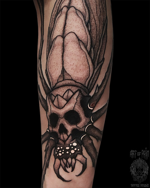 Татуировка мужская графика на предплечье насекомое с черепом – Мастер тату: 