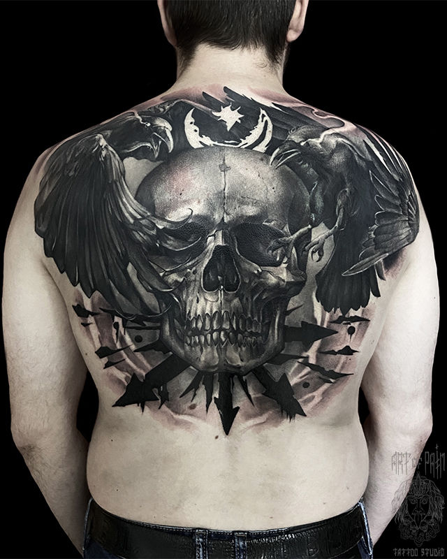 Татуировка мужская хоррор на спине череп – Мастер тату: 