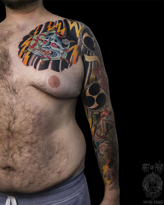 Татуировка мужская япония тату-рукав Они и Ханья – Мастер тату: Марк Акулов