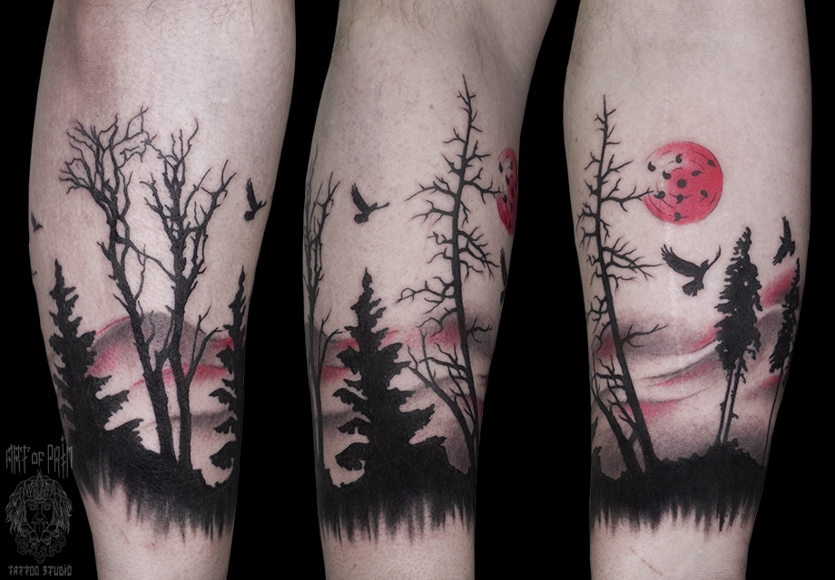 Татуировка мужская графика на предплечье лес – Мастер тату: 