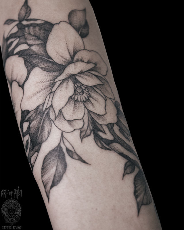 Татуировка женская графика на предплечье большой цветок – Мастер тату: Анастасия Родина