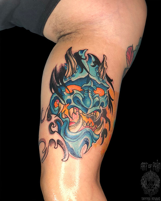 Татуировка мужская япония на руке демон – Мастер тату: Денис Лосев