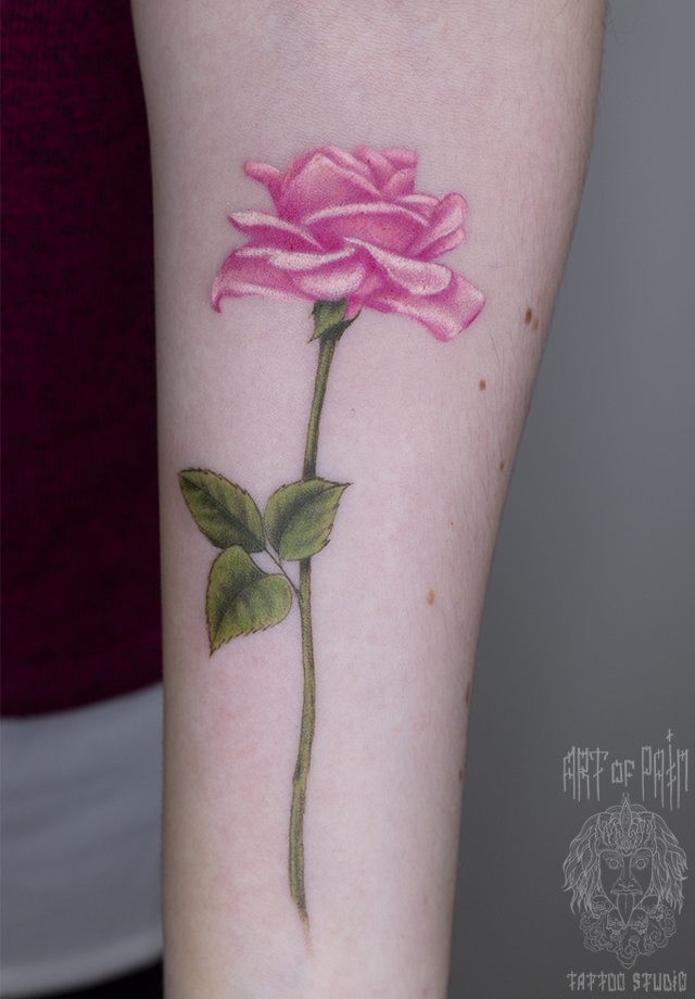 Татуировка женская реализм на предплечье розовая роза – Мастер тату: Анастасия Родина