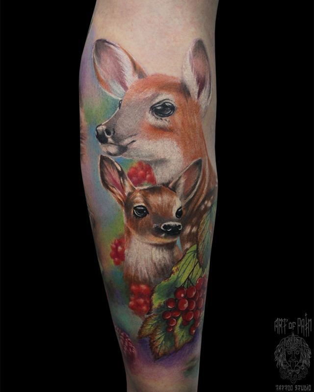 Татуировка женская реализм на голени олени – Мастер тату: Анастасия Родина
