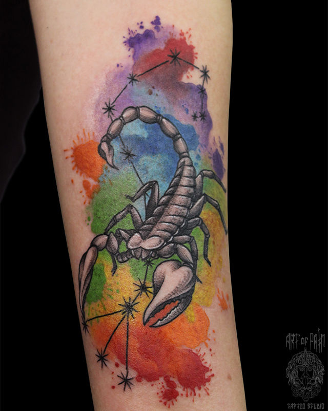 Татуировка женская акварель на предплечье скорпион – Мастер тату: Анастасия Родина
