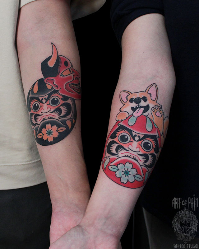 Татуировка парная япония на предплечье дарумы – Мастер тату: Марк Акулов