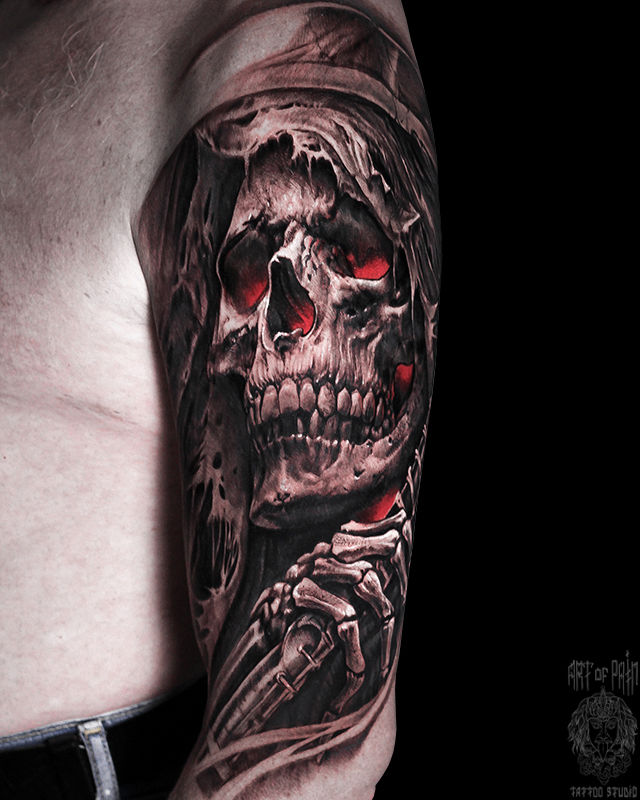Татуировка мужская хоррор на плече смерть – Мастер тату: Слава Tech Lunatic